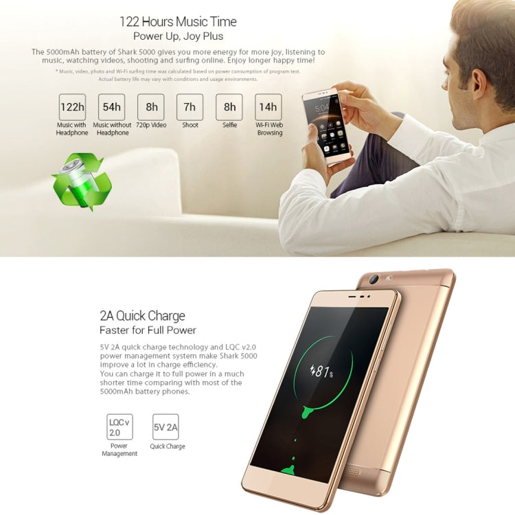 [HK Warehouse] LEAGOO Shark 5000, 1GB+8GB, 5000mAh Large Capacity, 5.5 inch LEAGOO OS 2.0 (Android 6.0) MTK6580A Quad Core up to 1.3GHz, Network: 3G,  OTG, QC, WiFi, BT, Dual SIM