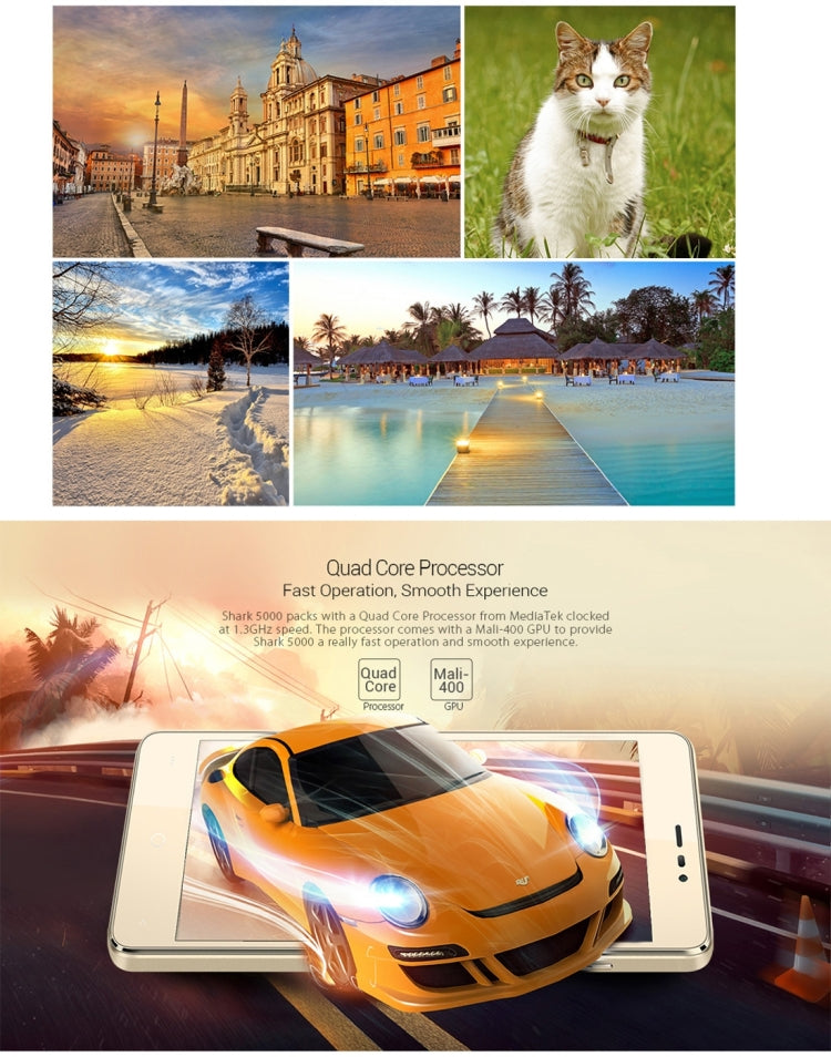 [HK Warehouse] LEAGOO Shark 5000, 1GB+8GB, 5000mAh Large Capacity, 5.5 inch LEAGOO OS 2.0 (Android 6.0) MTK6580A Quad Core up to 1.3GHz, Network: 3G,  OTG, QC, WiFi, BT, Dual SIM