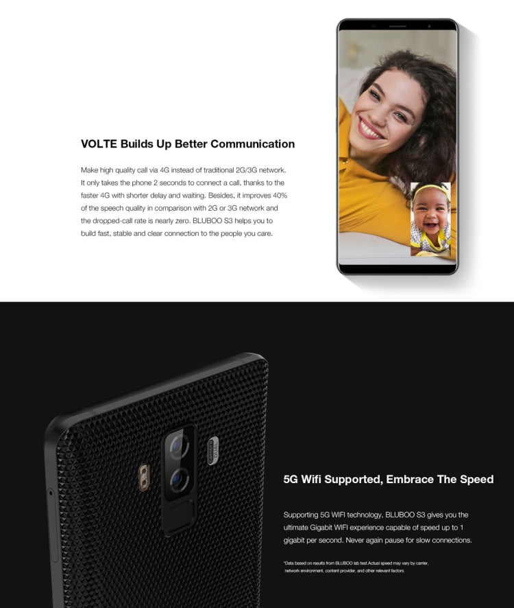 [HK Warehouse] BLUBOO S3, 4GB+64GB, Dual Back Cameras, Face & Fingerprint Identification, 8500mAh Battery, 6.0 inch Android 7.0 MTK6750T Octa Core up to 1.5GHz, Network: 4G, VoLTE, NFC, WiFi, GPS, OTG, Bluetooth, Dual SIM