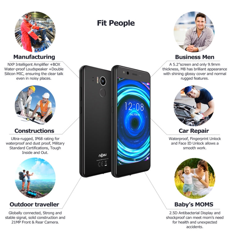 [HK Warehouse] Nomu M8 Rugged Phone, 4GB+64GB, IP68/IP69K Waterproof Dustproof Shockproof, MIL-STD-810G, Fingerprint Identification, 5.2 inch Android 7.0 MTK6750T Octa Core, Network: 4G, OTG
