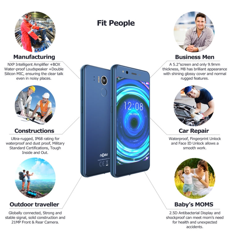 [HK Warehouse] Nomu M8 Rugged Phone, 4GB+64GB, IP68/IP69K Waterproof Dustproof Shockproof, MIL-STD-810G, Fingerprint Identification, 5.2 inch Android 7.0 MTK6750T Octa Core, Network: 4G, OTG