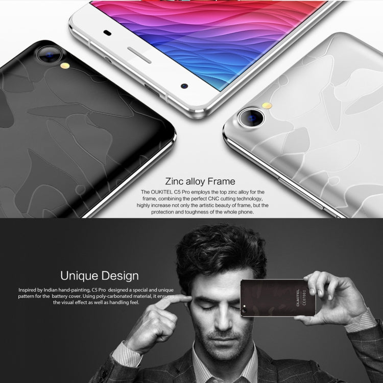 [HK Warehouse] OUKITEL C5 Pro, 2GB+16GB, 5.0 inch Anti-smashing Screen Android 7.0 MTK6737 Quad Core up to 1.3GHz, Network: 4G, Dual SIM, OTA