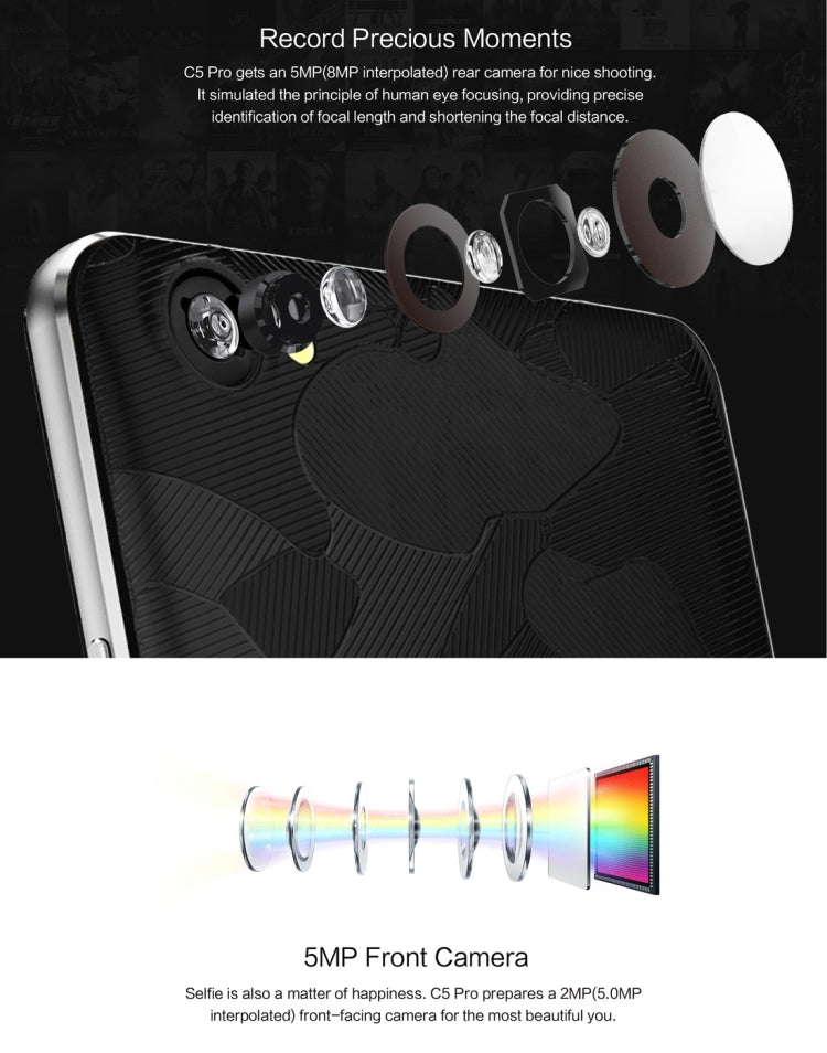 [HK Warehouse] OUKITEL C5 Pro, 2GB+16GB, 5.0 inch Anti-smashing Screen Android 7.0 MTK6737 Quad Core up to 1.3GHz, Network: 4G, Dual SIM, OTA