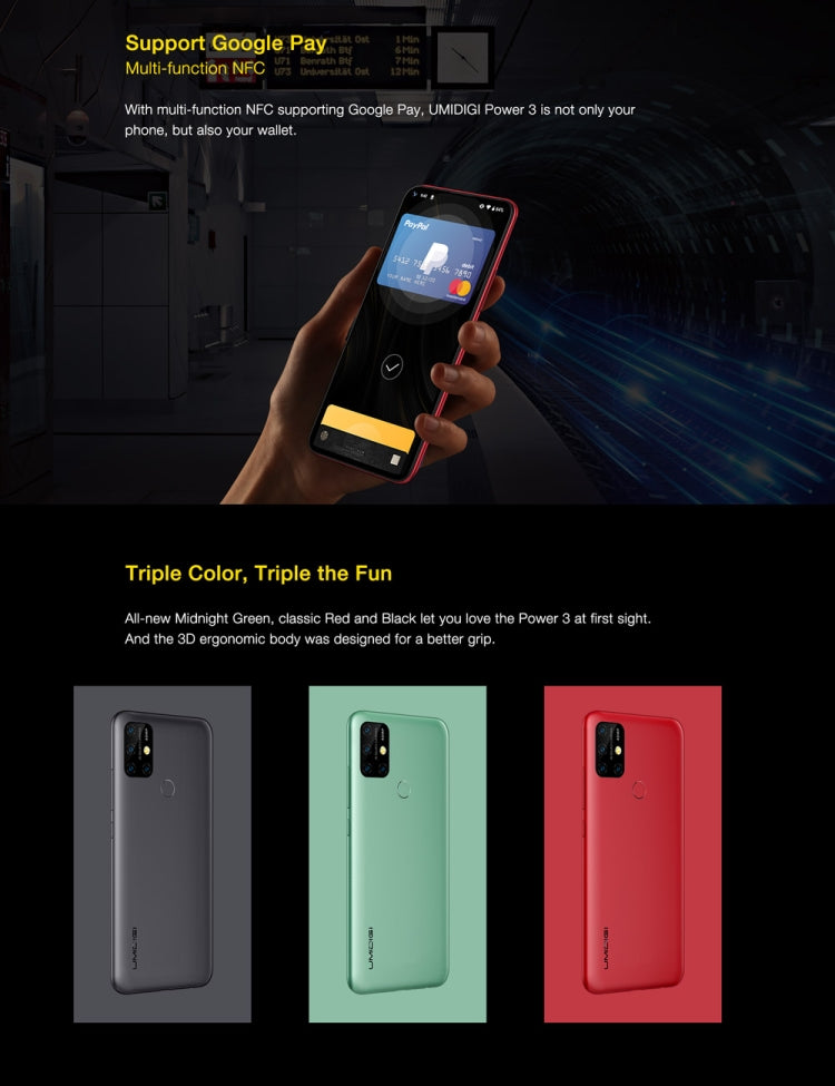 [HK Warehouse] UMIDIGI Power 3, 4GB+64GB, Quad Back Cameras, 6150mAh Battery, Face ID & Fingerprint Identification, 6.53 inch Full Screen Android 10 MTK Helio P60 Octa Core up to 2.0GHz, Network: 4G, OTG, NFC, Dual SIM(Space Grey)