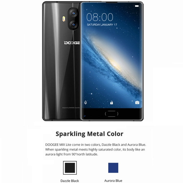 [HK Warehouse] DOOGEE MIX Lite, 2GB+16GB, DTouch Fingerprint, Dual Back Camera, 5.2 inch Android 7.0 MTK6737 Quad Core up to 1.45GHz,  Network: 4G, Dual SIM