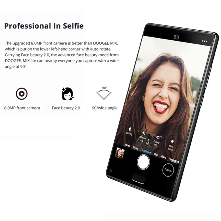 [HK Warehouse] DOOGEE MIX Lite, 2GB+16GB, DTouch Fingerprint, Dual Back Camera, 5.2 inch Android 7.0 MTK6737 Quad Core up to 1.45GHz,  Network: 4G, Dual SIM