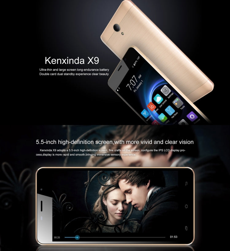 [HK Warehouse] KEN XIN DA X9, 2GB+16GB, 5000mAh Battery, 5.5 inch Android 7.0 SC9832 Quad Core up to 1.3GHz, Network: 4G, Dual SIM