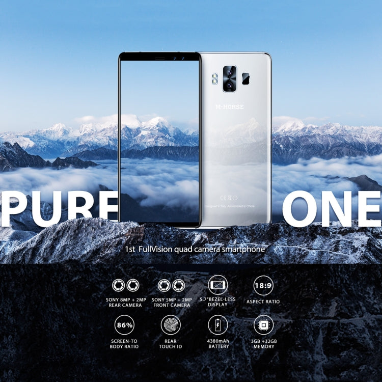 M-HORSE Pure 1, 3GB+32GB, Dual Back Cameras + Dual Front Cameras, Fingerprint Identification, 5.7 inch Android 7.0 MTK6737 Quad Core up to 1.3GHz, Network: 4G, Dual SIM