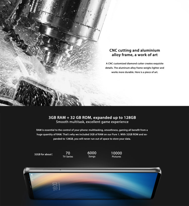 M-HORSE Pure 1, 3GB+32GB, Dual Back Cameras + Dual Front Cameras, Fingerprint Identification, 5.7 inch Android 7.0 MTK6737 Quad Core up to 1.3GHz, Network: 4G, Dual SIM