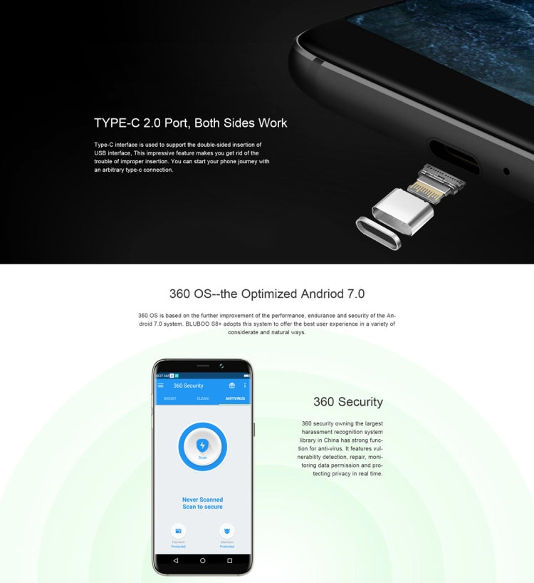 [HK Warehouse] BLUBOO S8+, 4GB+64GB, Dual Rear Cameras, Fingerprint Identification, 6.0 inch Android 7.0 MTK6750T Octa Core up to 1.5GHz, Network: 4G, Dual SIM(Blue)