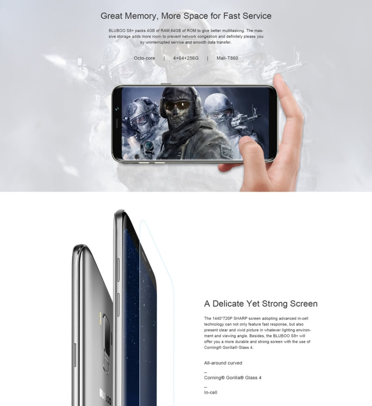 [HK Warehouse] BLUBOO S8+, 4GB+64GB, Dual Rear Cameras, Fingerprint Identification, 6.0 inch Android 7.0 MTK6750T Octa Core up to 1.5GHz, Network: 4G, Dual SIM(Blue)