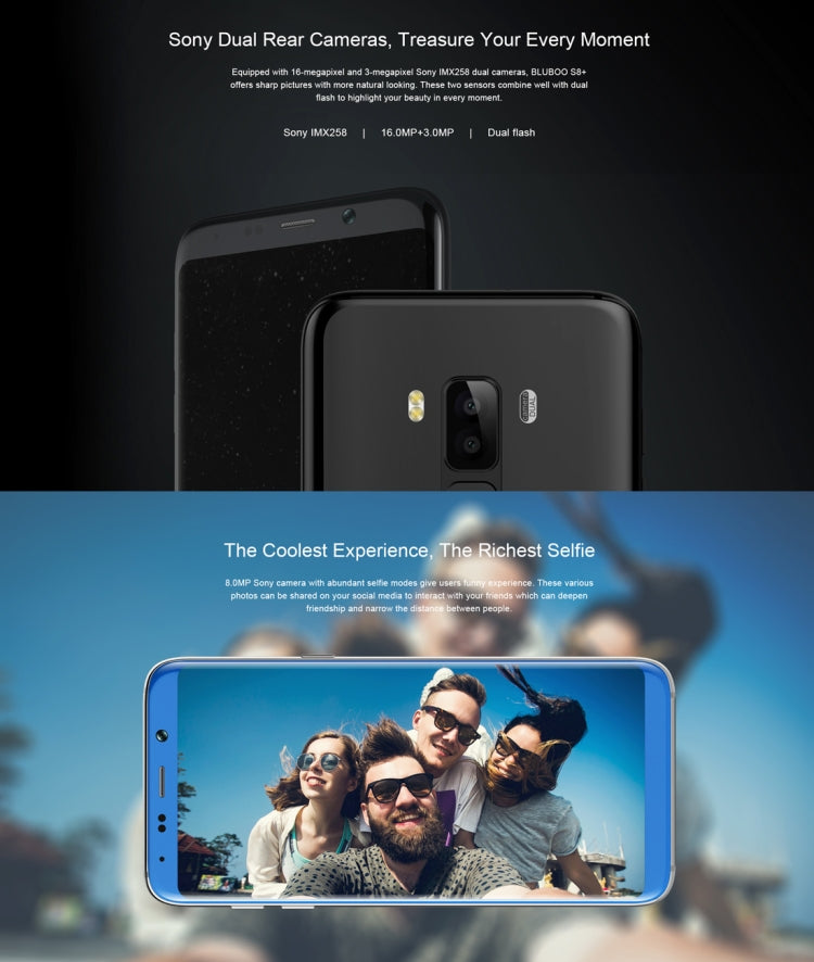 [HK Warehouse] BLUBOO S8+, 4GB+64GB, Dual Rear Cameras, Fingerprint Identification, 6.0 inch Android 7.0 MTK6750T Octa Core up to 1.5GHz, Network: 4G, Dual SIM(Blue)