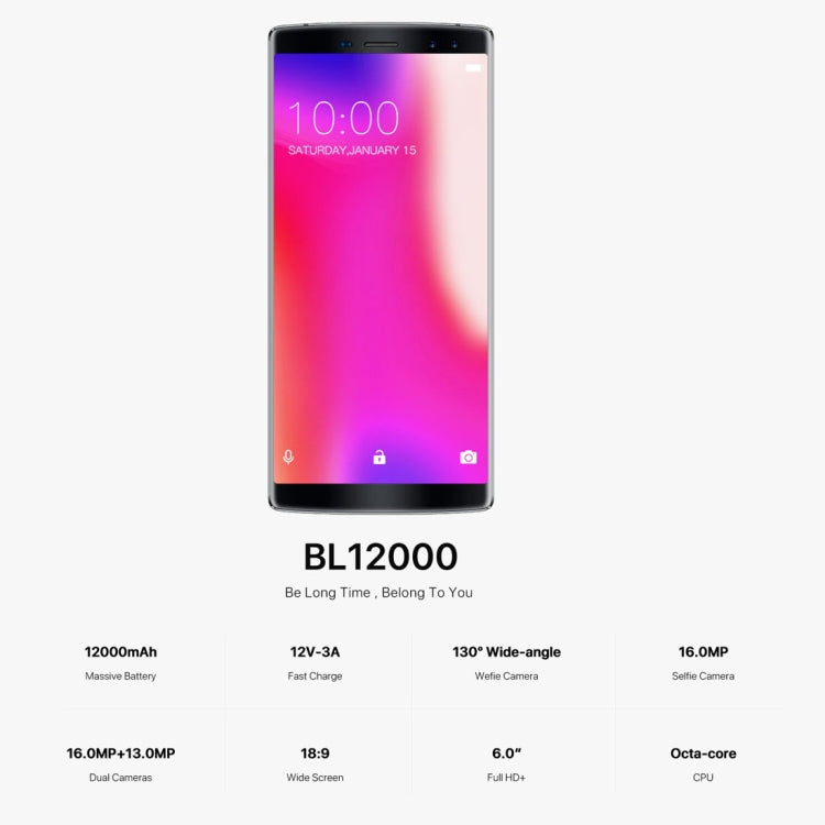 [HK Warehouse] DOOGEE BL12000, 4GB+32GB, Dual Back Cameras + Dual Front Cameras, Fingerprint Identification, 12000mAh Battery, 6.0 inch Android 7.0 MTK6750T Octa Core up to 1.5GHz, Network: 4G, OTG, OTA, Dual SIM