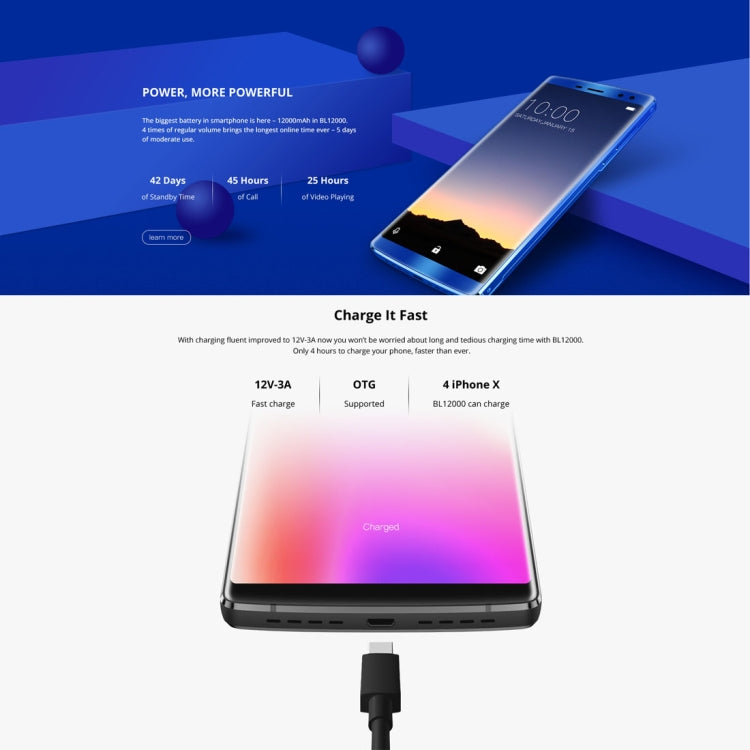 [HK Warehouse] DOOGEE BL12000, 4GB+32GB, Dual Back Cameras + Dual Front Cameras, Fingerprint Identification, 12000mAh Battery, 6.0 inch Android 7.0 MTK6750T Octa Core up to 1.5GHz, Network: 4G, OTG, OTA, Dual SIM