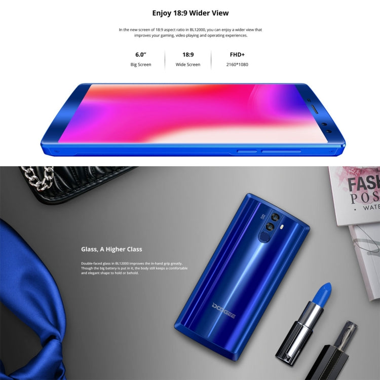 [HK Warehouse] DOOGEE BL12000, 4GB+32GB, Dual Back Cameras + Dual Front Cameras, Fingerprint Identification, 12000mAh Battery, 6.0 inch Android 7.0 MTK6750T Octa Core up to 1.5GHz, Network: 4G, OTG, OTA, Dual SIM