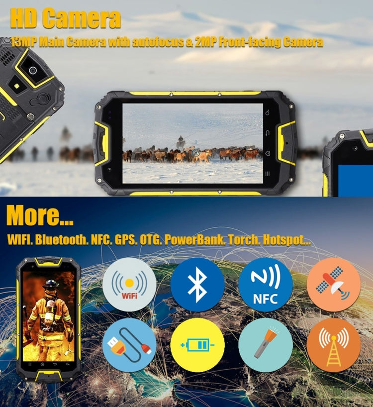 Snopow M5P, 2GB+16GB, Walkie Talkie Function, 4700mAh Battery, IP68 Waterproof Dustproof Shockproof, 4.5 inch, Android 5.1 MTK6735 Quad Core up to 1.2GHz, Network: 4G