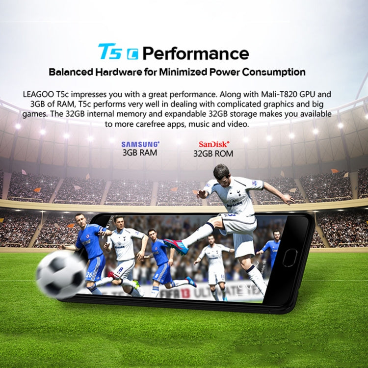 [HK Warehouse] LEAGOO T5c, 3GB+32GB, Dual Back Cameras, Fingerprint Identification,  5.5 inch LEAGOO OS 2.1 (Android 7.0) SC9853 Octa Core up to 1.8GHz, Network: 4G, OTG, Dual SIM