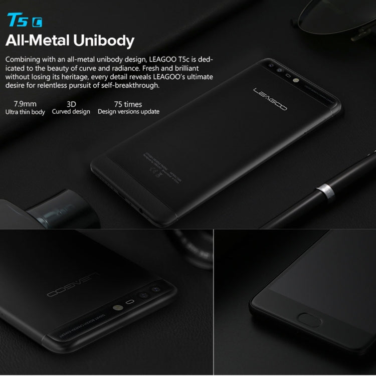 [HK Warehouse] LEAGOO T5c, 3GB+32GB, Dual Back Cameras, Fingerprint Identification,  5.5 inch LEAGOO OS 2.1 (Android 7.0) SC9853 Octa Core up to 1.8GHz, Network: 4G, OTG, Dual SIM