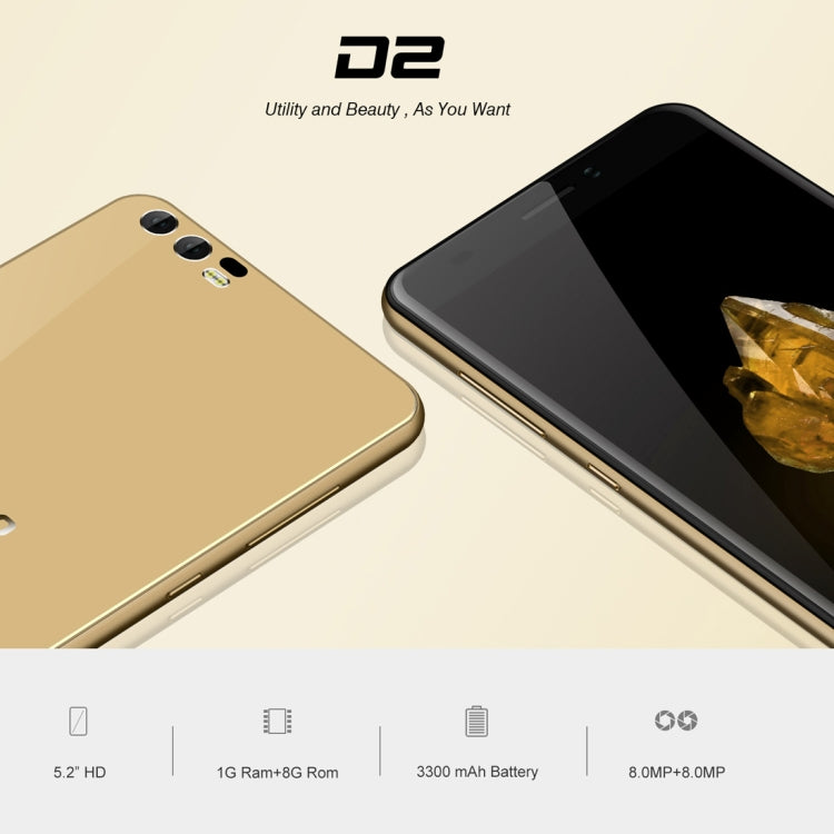 [HK Warehouse] BLUBOO D2, 1GB+8GB, Dual Back Cameras, 5.2 inch Android 6.0 MTK6580A Quad Core up to 1.3GHz, Network: 3G, WiFi, GPS, Bluetooth, Dual SIM(Black)