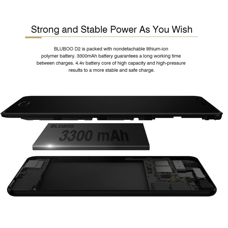 [HK Warehouse] BLUBOO D2, 1GB+8GB, Dual Back Cameras, 5.2 inch Android 6.0 MTK6580A Quad Core up to 1.3GHz, Network: 3G, WiFi, GPS, Bluetooth, Dual SIM(Black)