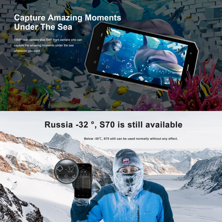 [HK Warehouse] E&L S70, 4GB+64GB, Dual Back Cameras, IP68 Waterproof Shockproof Dustproof, Fingerprint Identification, 5.0 inch Android 7.0 MTK6757 Octa Core up to 2.5GHz, Network: 4G, MIL-STD-810G Certification(Black)
