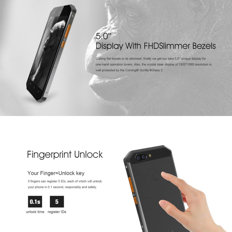 [HK Warehouse] E&L S70, 4GB+64GB, Dual Back Cameras, IP68 Waterproof Shockproof Dustproof, Fingerprint Identification, 5.0 inch Android 7.0 MTK6757 Octa Core up to 2.5GHz, Network: 4G, MIL-STD-810G Certification(Black)