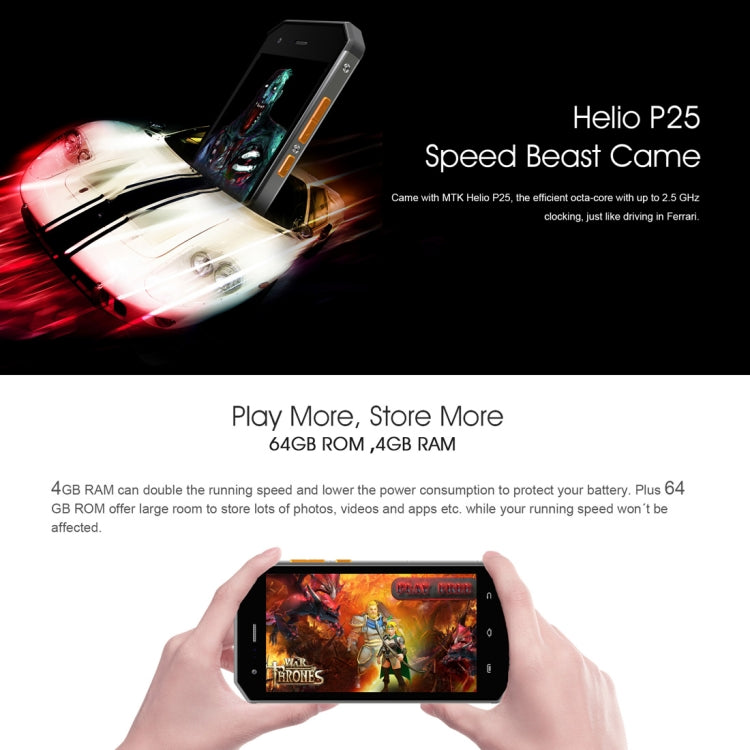 [HK Warehouse] E&L S70, 4GB+64GB, Dual Back Cameras, IP68 Waterproof Shockproof Dustproof, Fingerprint Identification, 5.0 inch Android 7.0 MTK6757 Octa Core up to 2.5GHz, Network: 4G, MIL-STD-810G Certification(Black)