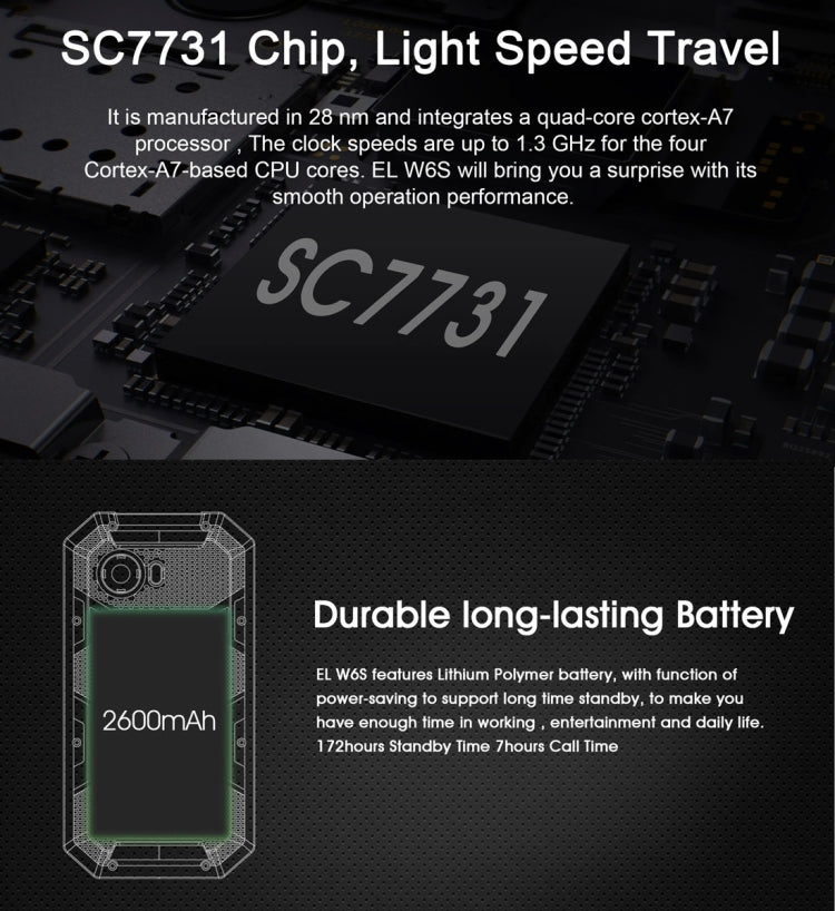 E&L Proofing W6S, 1GB+8GB, IP68 Waterproof Shockproof Dustproof, 4.5 inch Android 6.0 SC7731 Quad Core up to 1.2GHz, Network: 4G, MIL-STD-810G Certified