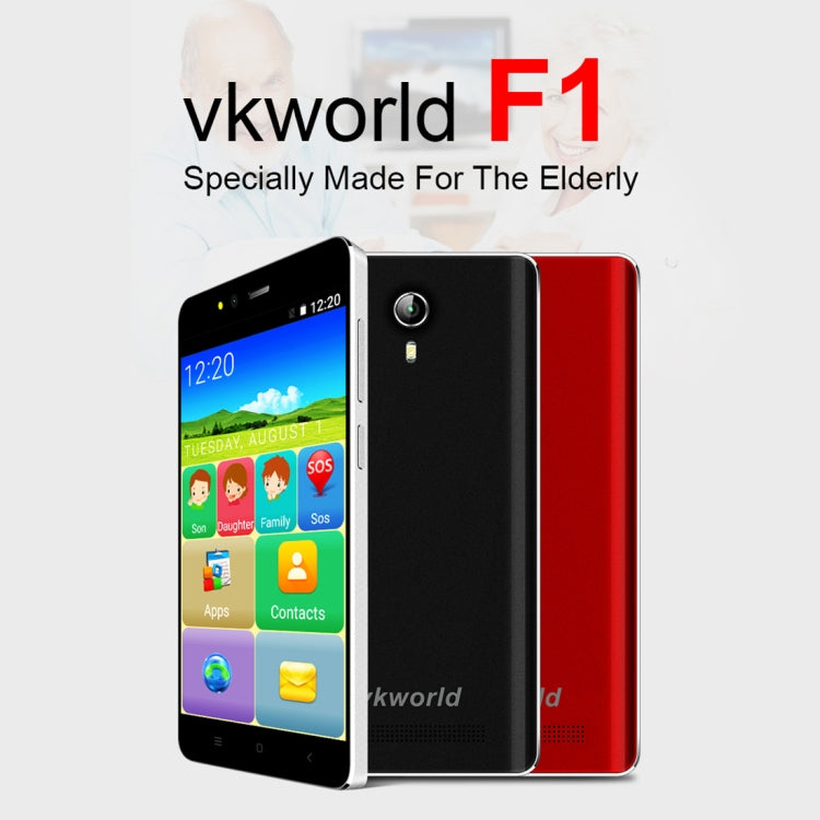 [HK Warehouse] VKworld F1 Elder  Smart Phone, 1GB+8GB, Bigger Icons, Louder Speaker, 4.5 inch MTK6580M Quad Core up to 1.1GHz, SOS, Magnifier, FM, OTA, Network: 3G, Dual SIM