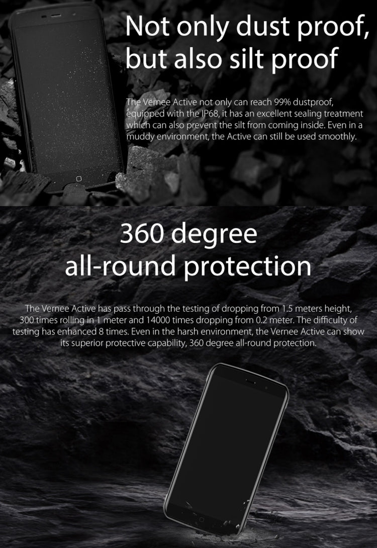 [HK Warehouse] Vernee Active, 6GB+128GB, IP68 Waterproof Dustproof, Fingerprint Identification, 5.5 inch Android 7.0 MTK6757 (Helio P25) Octa Core up to 2.39GHz, Network: 4G, OTG, NFC(Black)