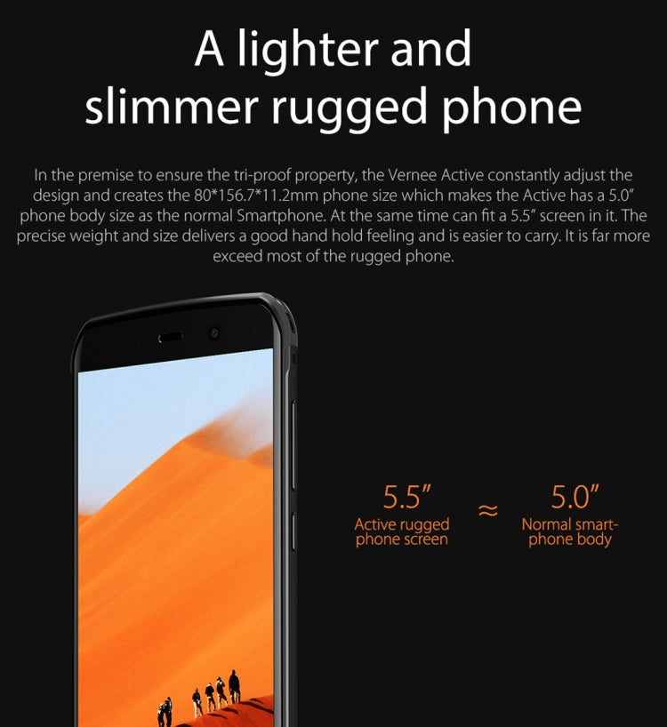 [HK Warehouse] Vernee Active, 6GB+128GB, IP68 Waterproof Dustproof, Fingerprint Identification, 5.5 inch Android 7.0 MTK6757 (Helio P25) Octa Core up to 2.39GHz, Network: 4G, OTG, NFC(Black)