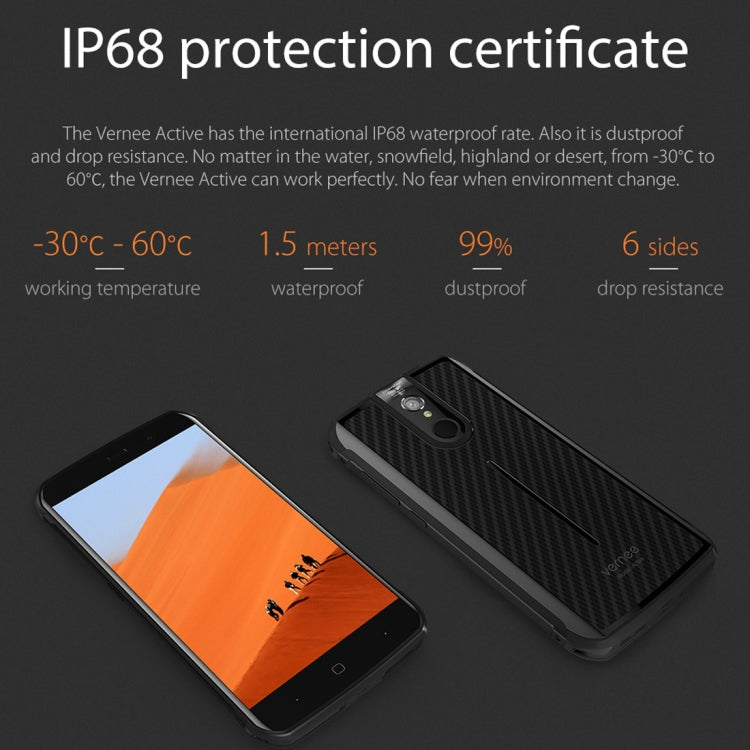 [HK Warehouse] Vernee Active, 6GB+128GB, IP68 Waterproof Dustproof, Fingerprint Identification, 5.5 inch Android 7.0 MTK6757 (Helio P25) Octa Core up to 2.39GHz, Network: 4G, OTG, NFC(Black)