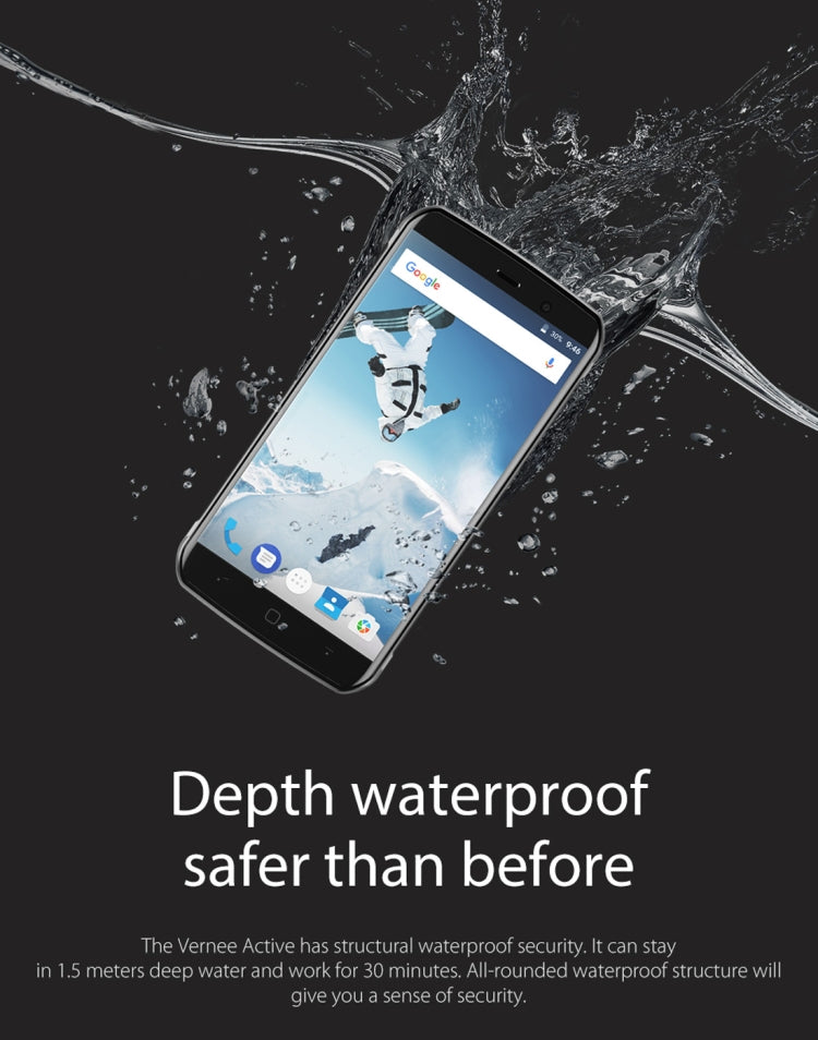 [HK Warehouse] Vernee Active, 6GB+128GB, IP68 Waterproof Dustproof, Fingerprint Identification, 5.5 inch Android 7.0 MTK6757 (Helio P25) Octa Core up to 2.39GHz, Network: 4G, OTG, NFC(Black)