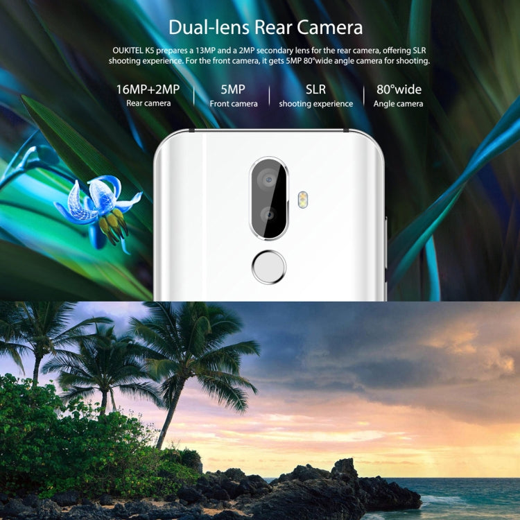 [HK Warehouse] OUKITEL K5, 2GB+16GB, Dual Back Cameras, Fingerprint Identification, 5.7 inch Android 7.0 MTK6737T Quad Core up to 1.5GHz, Network: 4G, Dual SIM(Blue)