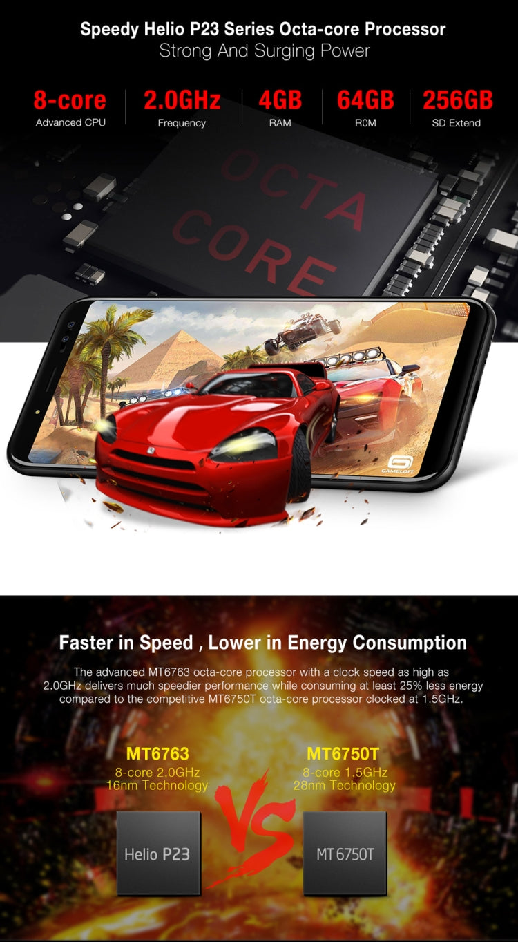 [HK Warehouse] Ulefone Power 3s,  4GB+64GB, Dual Back Cameras + Dual Front Cameras, 6350mah Big Battery, Face & Fingerprint Identification, 6.0 inch Android 7.1 MTK6763 Octa-core up to 2.0GHz, Network: 4G,  OTG,  Dual SIM