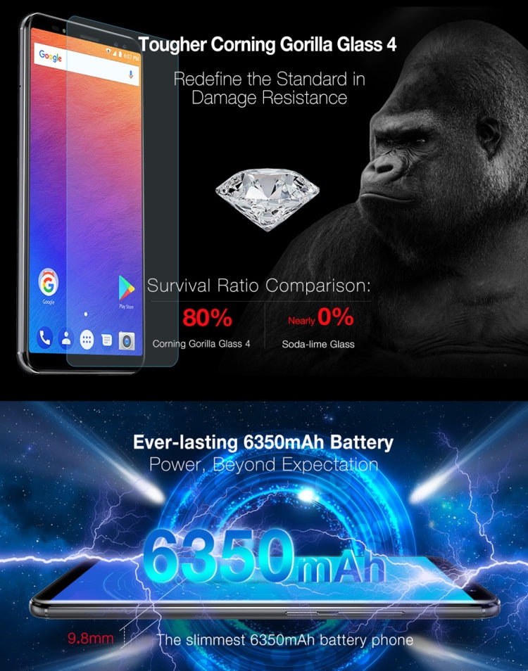 [HK Warehouse] Ulefone Power 3s,  4GB+64GB, Dual Back Cameras + Dual Front Cameras, 6350mah Big Battery, Face & Fingerprint Identification, 6.0 inch Android 7.1 MTK6763 Octa-core up to 2.0GHz, Network: 4G,  OTG,  Dual SIM