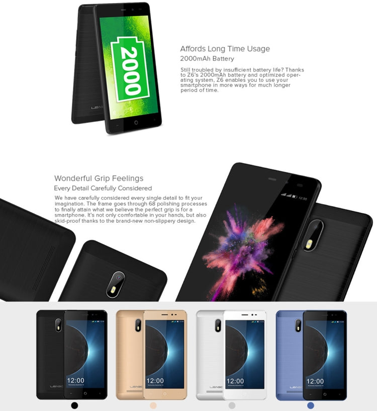 [HK Warehouse] LEAGOO Z6, 1GB+ 8GB, 4.97 inch  Android 6.0 MTK6580M Quad Core up to 1.3GHz, Network: 3G, Dual SIM