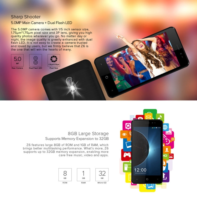 [HK Warehouse] LEAGOO Z6, 1GB+ 8GB, 4.97 inch  Android 6.0 MTK6580M Quad Core up to 1.3GHz, Network: 3G, Dual SIM