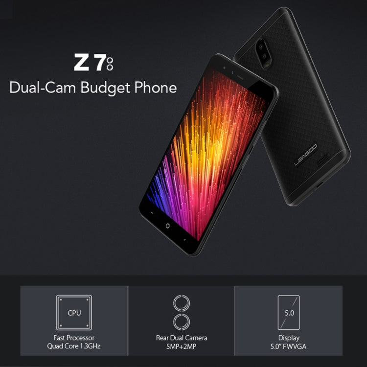 [HK Warehouse] LEAGOO Z7, 1GB+8GB, Dual Back Cameras, 5.0 inch (LEAGOO OS 3.0) Android 7.0 SC9832A Quad Core up to 1.3GHz, Network: 4G, Dual SIM