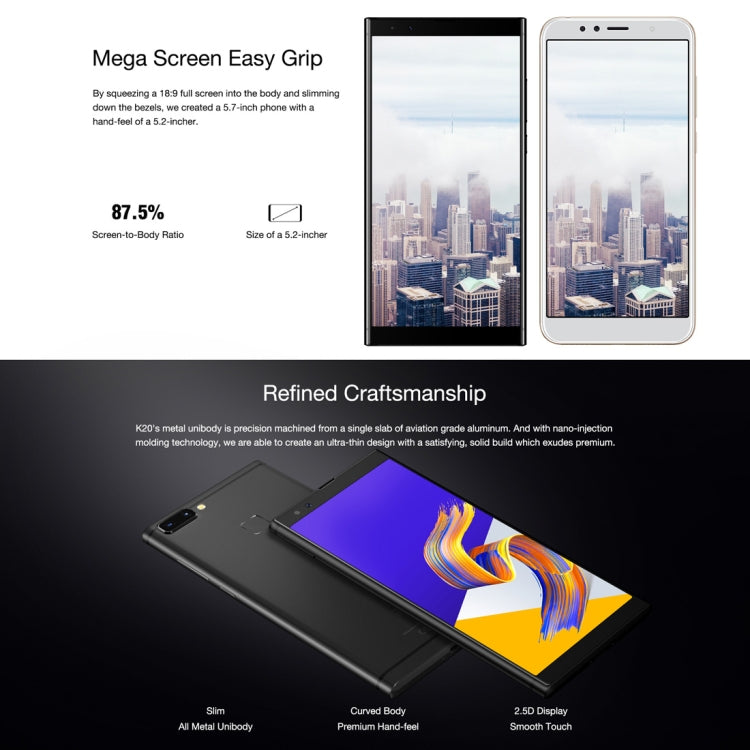 [HK Warehouse] KXD EL K20, 3GB+32GB, Dual Back Cameras, Face & Fingerprint Identification, 5.7 inch Android 8.1 MTK6750 Octa Core up to 1.5GHz, Network: 4G, Dual SIM
