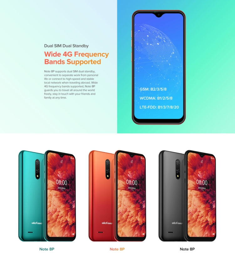 [HK Warehouse] Ulefone Note 8P, 2GB+16GB, Dual Rear Cameras, Face ID Identification, 5.5 inch Android 10.0 MKT6737VW Quad-core up to 1.3GHz, Network: 4G, Dual SIM(Sunset Red)