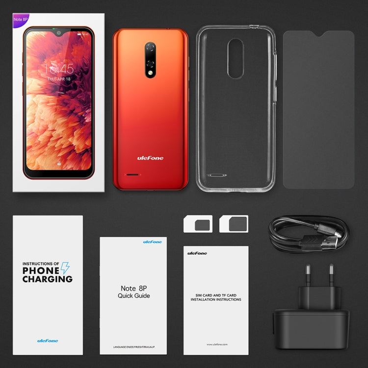 [HK Warehouse] Ulefone Note 8P, 2GB+16GB, Dual Rear Cameras, Face ID Identification, 5.5 inch Android 10.0 MKT6737VW Quad-core up to 1.3GHz, Network: 4G, Dual SIM(Sunset Red)