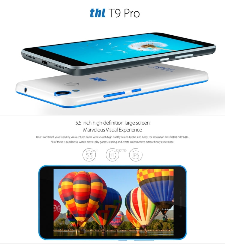 THL T9 Pro, 2GB+16GB, 360 Degrees Fingerprint Identification, 5.5 inch Android 6.0 MTK6737 Quad Core up to 1.25GHz, Network: 4G, BT, WiFi, GPS