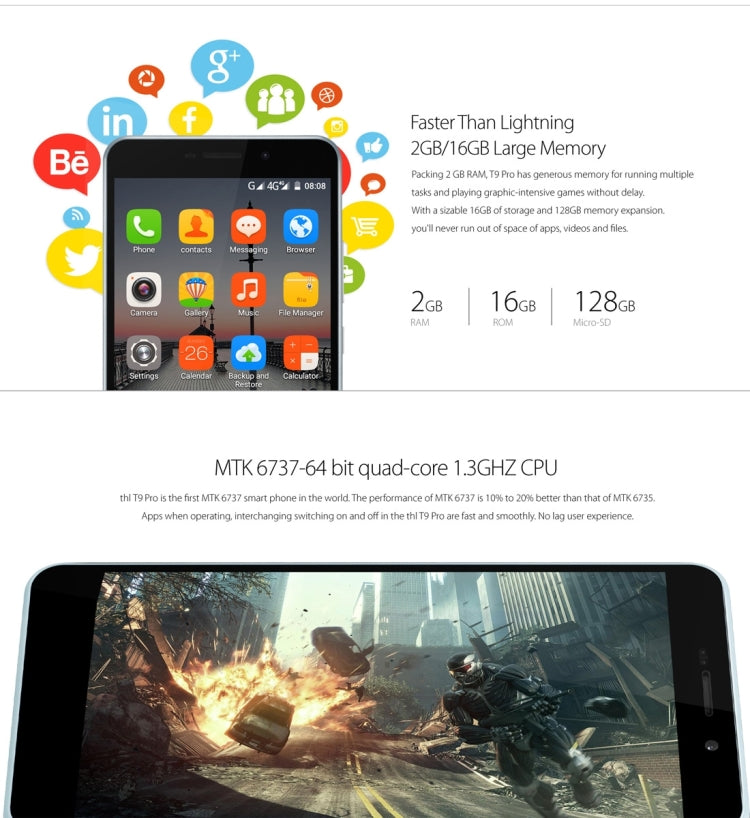 THL T9 Pro, 2GB+16GB, 360 Degrees Fingerprint Identification, 5.5 inch Android 6.0 MTK6737 Quad Core up to 1.25GHz, Network: 4G, BT, WiFi, GPS
