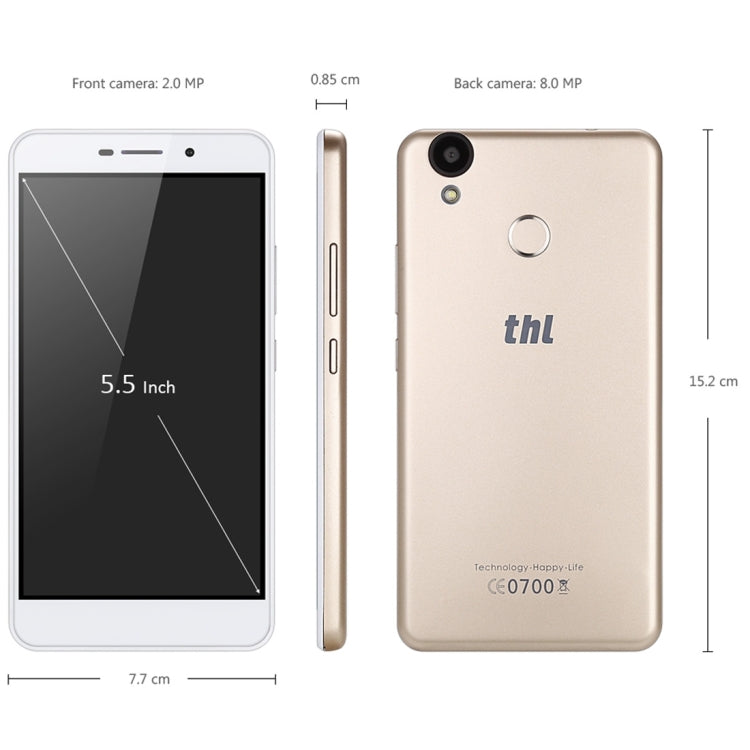THL T9 Pro, 2GB+16GB, 360 Degrees Fingerprint Identification, 5.5 inch Android 6.0 MTK6737 Quad Core up to 1.25GHz, Network: 4G, BT, WiFi, GPS