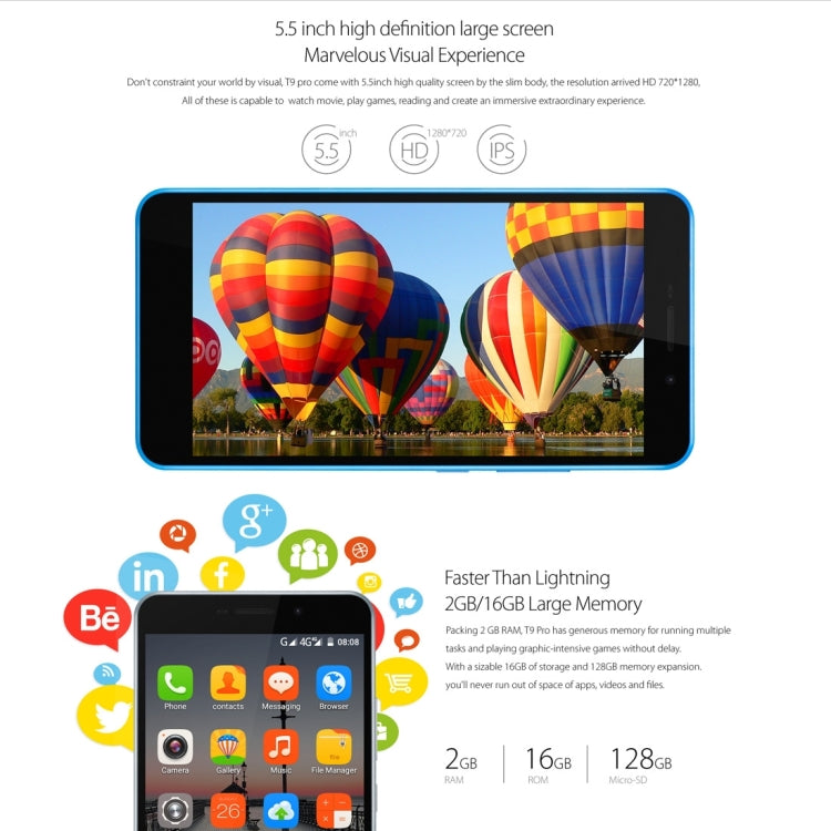 THL T9 Pro, 2GB+16GB, 360 Degrees Fingerprint Identification, 5.5 inch Android 6.0 MTK6737 Quad Core up to 1.25GHz, Network: 4G, BT, WiFi, GPS
