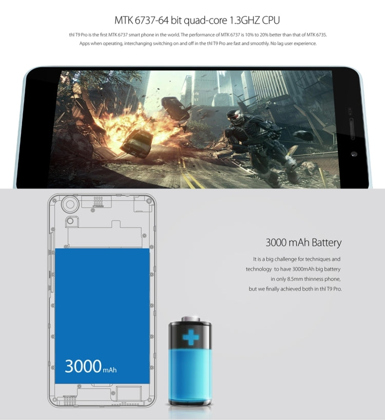 THL T9 Pro, 2GB+16GB, 360 Degrees Fingerprint Identification, 5.5 inch Android 6.0 MTK6737 Quad Core up to 1.25GHz, Network: 4G, BT, WiFi, GPS