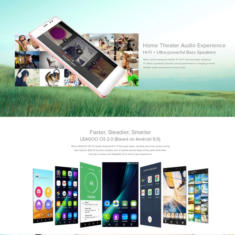 [HK Warehouse] LEAGOO T1 Plus, 3GB+16GB, Stylish Selfie, Fingerprint ID 3.0, 5.5 inch 2.5D Arc, Android 6.0, MTK6737 Quad Core up to 1.3GHz, Network: 4G (Titanium Grey)
