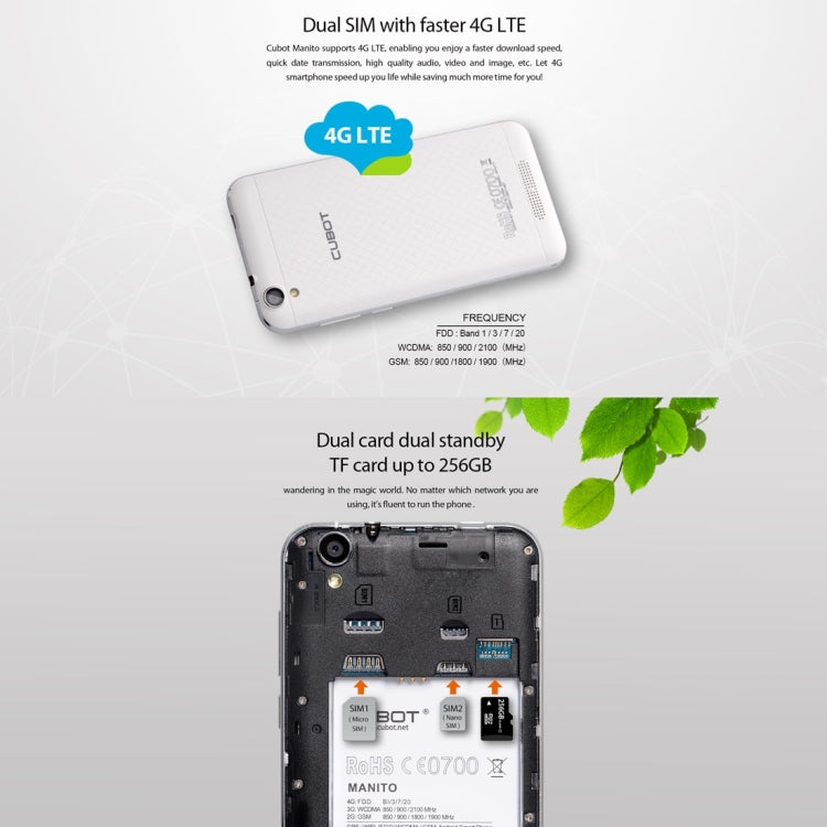 [HK Warehouse] CUBOT Manito, 3GB+16GB, 5.0 inch Android 6.0 MTK6737 Quad-Core 1.3GHz, Network: 4G, Dual SIM