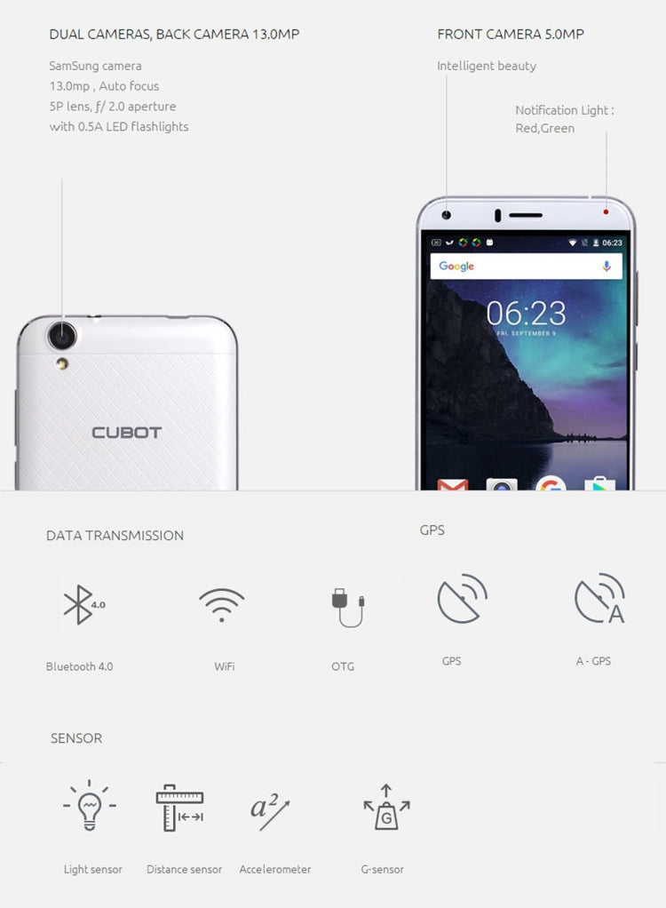 [HK Warehouse] CUBOT Manito, 3GB+16GB, 5.0 inch Android 6.0 MTK6737 Quad-Core 1.3GHz, Network: 4G, Dual SIM